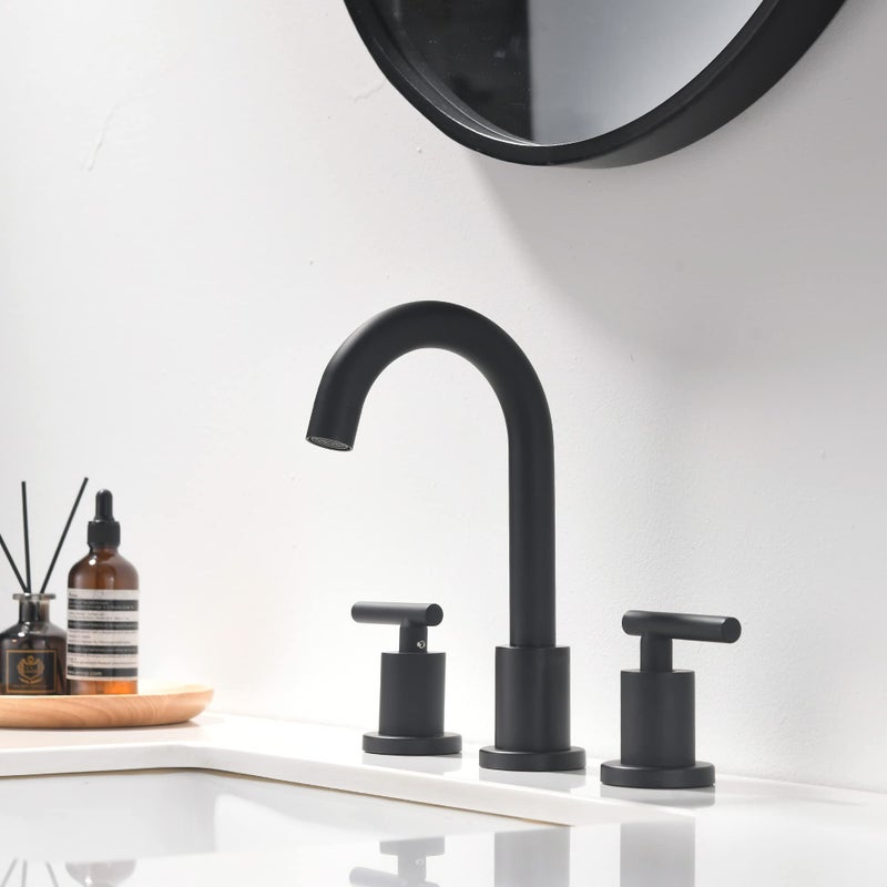 FROPO Two Handle Widespread Bathroom Sink Faucet - 3 Hole Vanity Faucet with Pop-Up Drain & cUPC Faucet Supply Lines, 8 Inch Black Bathroom Sink Faucet - Image 2